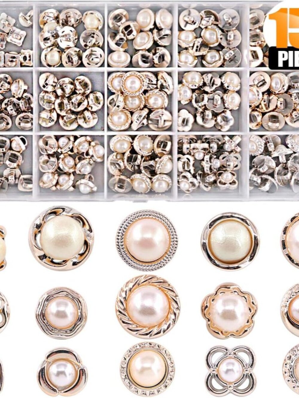 150 Piece Assorted Pearl Buttons Resin White Pearl Shank Button 8mm 10mm 11mm Vi